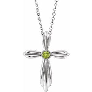 Platinum Peridot Cross 16-18" Necklace-R42369:658:P-ST-WBC