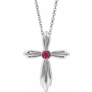 Platinum Chatham¬Æ Lab-Created Ruby Cross 16-18" Necklace  -R42369:653:P-ST-WBC