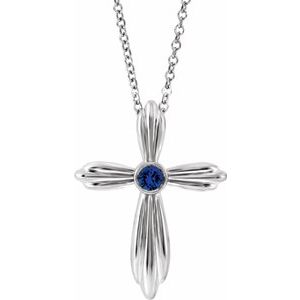 Platinum Chatham¬Æ Lab-Created Blue Sapphire Cross 16-18" Necklace  -R42369:668:P-ST-WBC