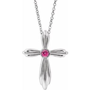 Platinum Pink Tourmaline Cross 16-18" Necklace        -R42369:673:P-ST-WBC