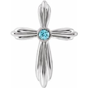 Platinum Blue Zircon Cross Necklace    -R42369:767:P-ST-WBC