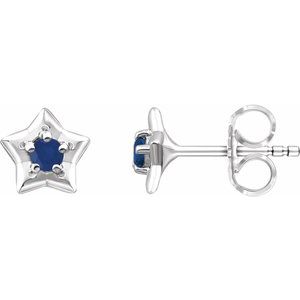 14K White 3 mm Round September Youth Star Birthstone Earrings  -653421:623:P-ST-WBC