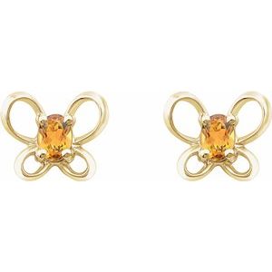 14K Yellow 4x3 mm Oval November Youth Butterfly Birthstone Earrings -653416:628:P-ST-WBC