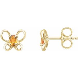 14K Yellow 4x3 mm Oval November Youth Butterfly Birthstone Earrings -653416:628:P-ST-WBC