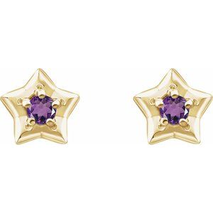 14K Yellow 3 mm Round February Youth Star Birthstone Earrings  -653421:604:P-ST-WBC