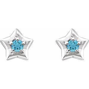 14K White 3 mm Round March Youth Star Birthstone Earrings  -653421:608:P-ST-WBC