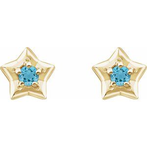 14K Yellow 3 mm Round March Youth Star Birthstone Earrings  -653421:607:P-ST-WBC