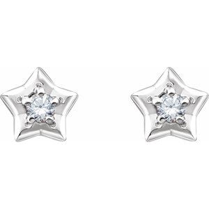 14K White 3 mm Round April Youth Star Birthstone Earrings  -653421:611:P-ST-WBC