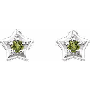 14K White 3 mm Round August Youth Star Birthstone Earrings  -653421:620:P-ST-WBC