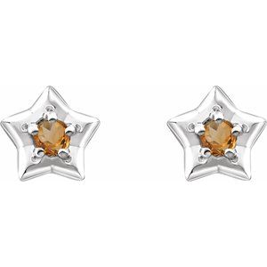 14K White 3 mm Round November Youth Star Birthstone Earrings  -653421:629:P-ST-WBC