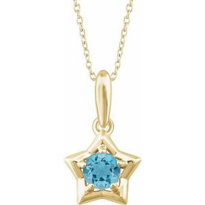 14K Yellow 3 mm Round March Youth Star Birthstone 15" Necklace-653418:640:P-ST-WBC