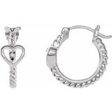 14K White Pierced Heart Rope Hoop Earrings     -653407:601:P-ST-WBC