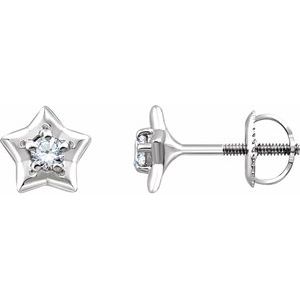 14K White 3 mm Round April Youth Star Birthstone Earrings  -653421:647:P-ST-WBC