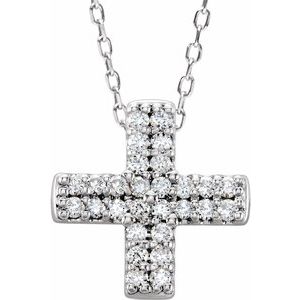 Platinum .07 CTW Diamond Cross Necklace-R42350:607:P-ST-WBC