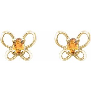 14K Yellow 4x3 mm Oval November Youth Butterfly Birthstone Earrings -653416:667:P-ST-WBC