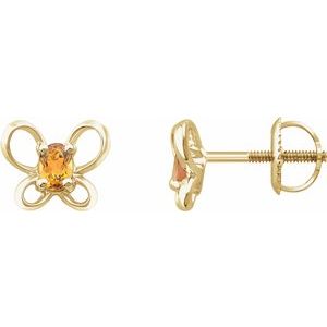 14K Yellow 4x3 mm Oval November Youth Butterfly Birthstone Earrings -653416:667:P-ST-WBC