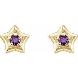 14K Yellow 3 mm Round February Youth Star Birthstone Earrings  -653421:640:P-ST-WBC