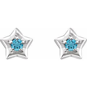 14K White 3 mm Round March Youth Star Birthstone Earrings  -653421:644:P-ST-WBC