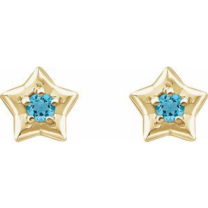 14K Yellow 3 mm Round March Youth Star Birthstone Earrings  -653421:643:P-ST-WBC