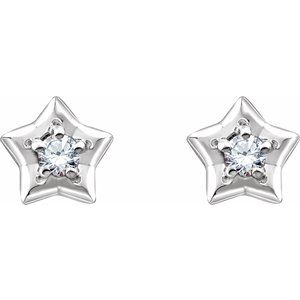 14K White 3 mm Round April Youth Star Birthstone Earrings  -653421:647:P-ST-WBC