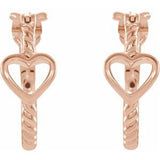 14K Rose Pierced Heart Rope Hoop Earrings     -653407:602:P-ST-WBC