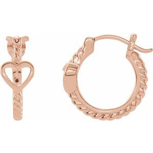 14K Rose Pierced Heart Rope Hoop Earrings     -653407:602:P-ST-WBC