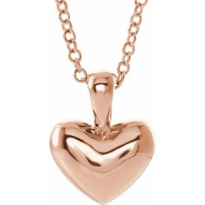 14K Rose Youth Heart 15" Necklace-190061:602:P-ST-WBC