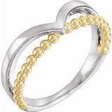14K White & Yellow Negative Space Beaded V Ring -51781:104:P-ST-WBC