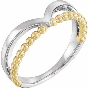 14K White & Yellow Negative Space Beaded V Ring -51781:104:P-ST-WBC