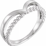 14K White Negative Space Beaded V Ring -51781:101:P-ST-WBC