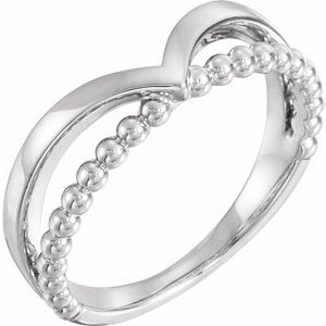 14K White Negative Space Beaded V Ring -51781:101:P-ST-WBC