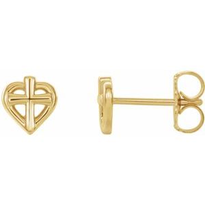 Sterling Silver Cross with Heart Youth Earrings   -R17022:604:P-ST-WBC