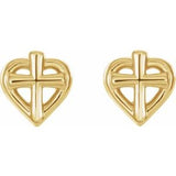 14K Yellow Cross with Heart Youth Earrings   -R17022:601:P-ST-WBC