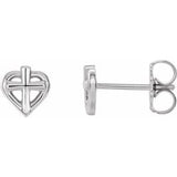 Sterling Silver Cross with Heart Youth Earrings   -R17022:604:P-ST-WBC