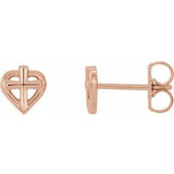 14K Rose Cross with Heart Youth Earrings   -R17022:602:P-ST-WBC