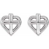 Platinum Cross with Heart Youth Earrings   -R17022:603:P-ST-WBC