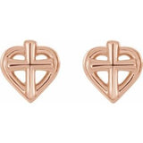 14K Rose Cross with Heart Youth Earrings   -R17022:602:P-ST-WBC