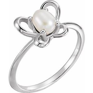 14K White 4x3 mm Pearl June Youth Butterfly Birthstone Ring   -653415:635:P-ST-WBC