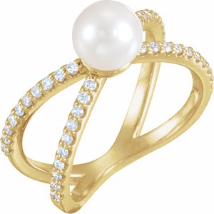 14K Yellow Freshwater Cultured Pearl & 1/3 CTW Diamond Ring  -6511:6001:P-ST-WBC