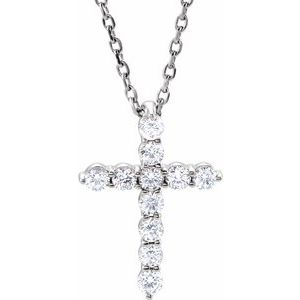 Platinum 14.7x10.6 mm 1/4 CTW Diamond Cross 16-18" Necklace-R42359:618:P-ST-WBC