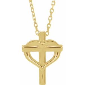 14K Yellow Youth Cross with Heart 15" Necklace-R45399:601:P-ST-WBC