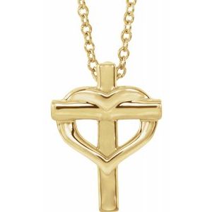 Platinum Youth Cross with Heart 15" Necklace-R45399:603:P-ST-WBC