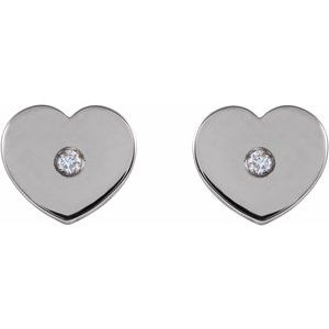 Sterling Silver .01 CTW Diamond Solitaire Heart Youth Earrings  -192032:603:P-ST-WBC