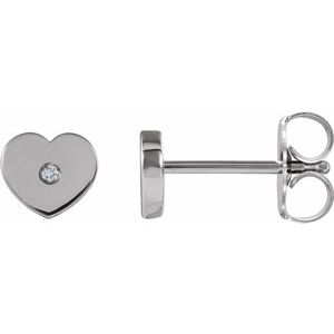 Sterling Silver .01 CTW Diamond Solitaire Heart Youth Earrings  -192032:603:P-ST-WBC