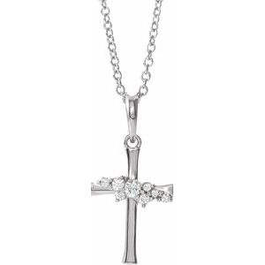 Platinum .06 CTW Diamond Cluster Cross 16-18" Necklace  -R42373:613:P-ST-WBC