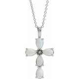 Platinum Cabochon White Opal Cross 16-18" Necklace-R42378:633:P-ST-WBC