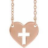 14K Rose Pierced Cross Heart 16-18" Necklace-86621:103:P-ST-WBC