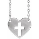 14K Rose Pierced Cross Heart 16-18" Necklace-86621:103:P-ST-WBC