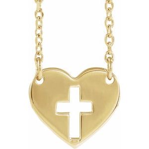 14K Yellow Pierced Cross Heart 16-18" Necklace-86621:102:P-ST-WBC