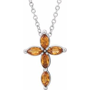 Platinum Citrine Cross Necklace-R42377:6143:P-ST-WBC